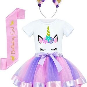 Brand new unicorn tutu shirt crown with party accessories . Size 2t